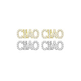 Clear CZ Ciao Word Stud Earrings, Sku#A355