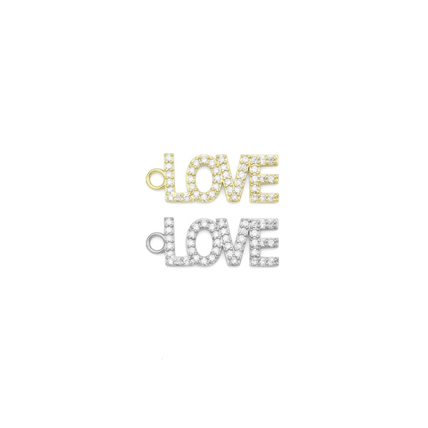 Gold Clear CZ Love Word Charm Pendant, Sku#A357