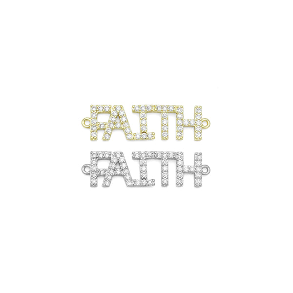 Gold Clear CZ Faith Word Shape Charm Pendant, Sku#A358
