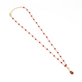 Gold Beaded Chain with Red Bean Pendant Necklace, Sku#A368