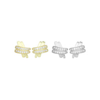 Gold Silver Clear CZ X Crossover Shape Stud Earrings, Sku#A369