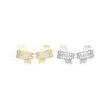 Gold Silver Clear CZ X Crossover Shape Stud Earrings, Sku#A369