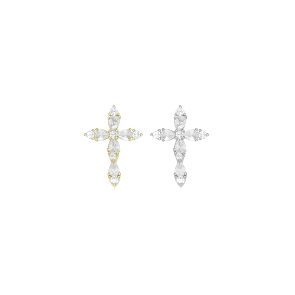 Crystal Silver Gold Cross Shape Charm Pendant, Sku#A376