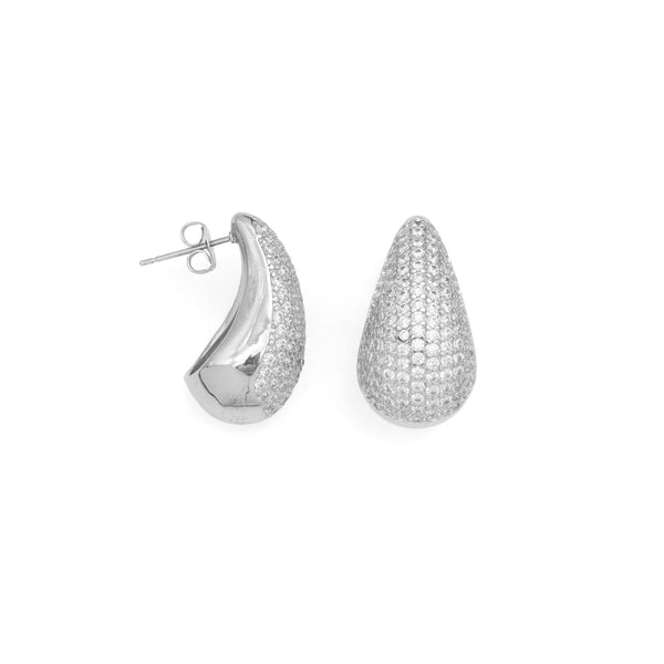 Clear CZ Silver drop Shape Earrings, Sku#A386