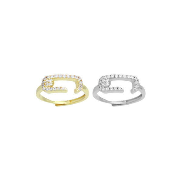 Gold Silver Clear CZ Paper Clip Shape Adjustable Ring, Sku#A389