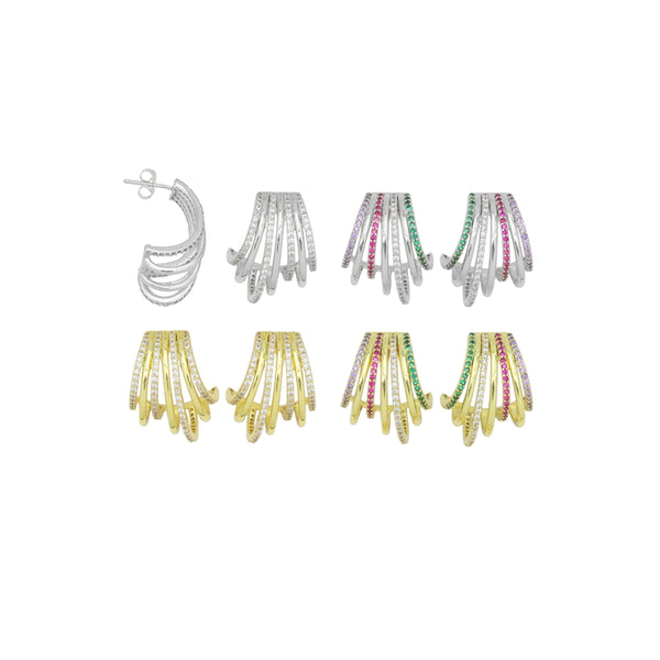 Clear Colorful CZ Multiline Claw Shape Earrings, Sku#A393