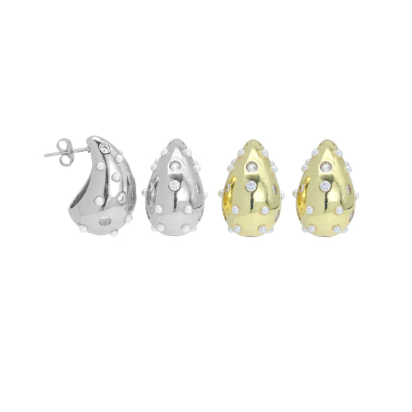 Clear CZ Pearl  drop Shape Earrings, Sku#A395