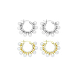 White Pearl CZ Around Hoop Earrings, Sku#A402