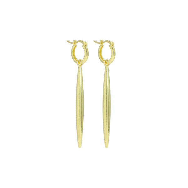 Plain Gold Long Bar Pendant Hoop Earrings, Sku#A403