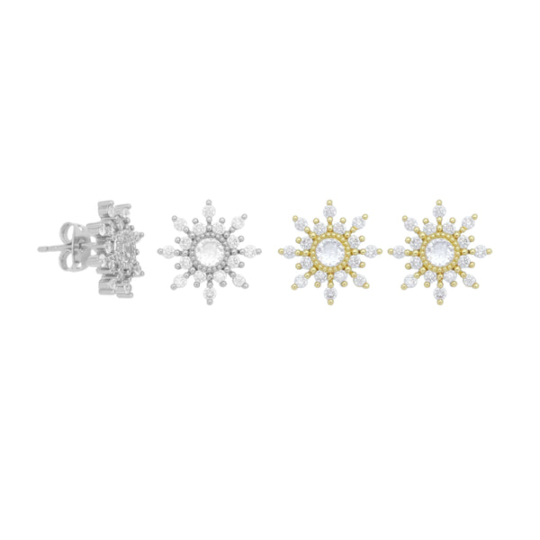 Clear CZ Snowflower Stud Earrings, Sku#A406