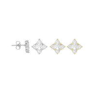 Clear CZ North Star Flower Stud Earrings, Sku#A411