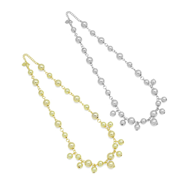 Gold Silver Dangle Ball Link Adjustable Necklace, Sku#A429