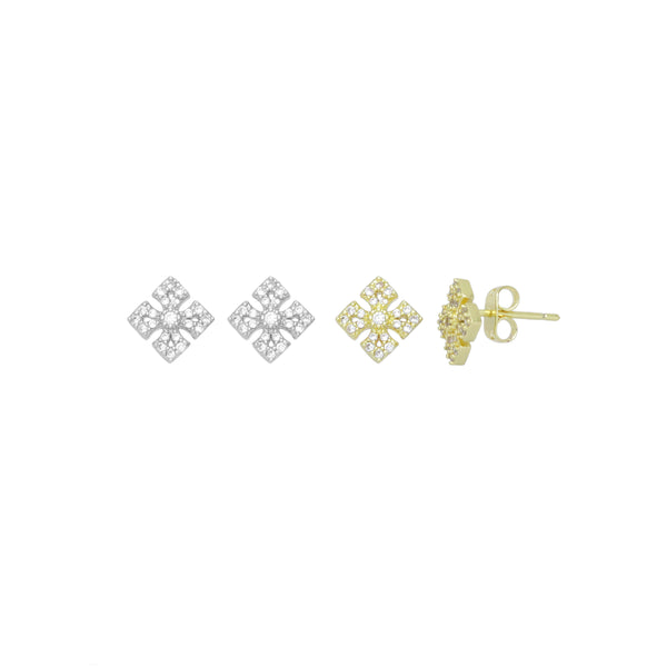 Gold Silver Flower Shape Stud Earrings, Sku#A441