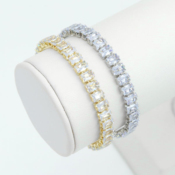 Gold Silver Rectangle CZ Adjustable Bracelet with Ball End, Sku#A443