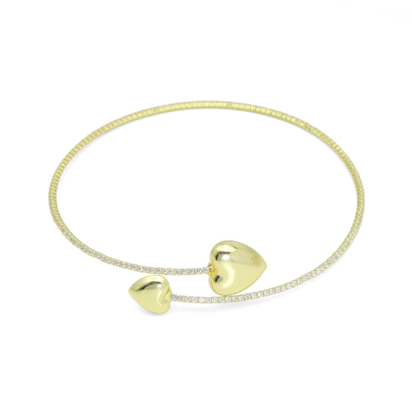 Gold CZ Tennis Chain Heart End Adjustable Necklace, Sku#A455