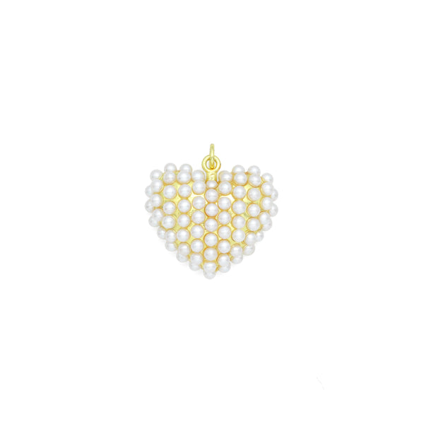 White Pearl Gold Heart Shape Charm Pendant, Sku#A456