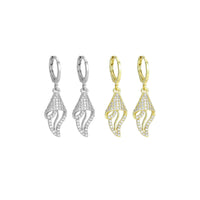 Clear CZ Shell Flower Dangle Earrings, Sku#A463