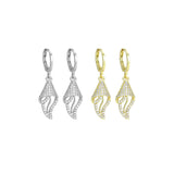 Clear CZ Shell Flower Dangle Earrings, Sku#A463