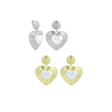 Gold Silver White Pearl On Heart Shape Statement Earrings, Sku#A467