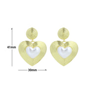 Gold Silver White Pearl On Heart Shape Statement Earrings, Sku#A467