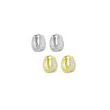 Gold Silver CZ Oval Shape Hoop Earrings, Sku#A474