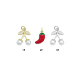 Clear CZ White Pearl Red Chili Charm Pendant,Sku#A495