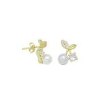 Clear CZ White PearlCherry Stud Earrings, Sku#A501