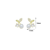 Clear CZ White PearlCherry Stud Earrings, Sku#A501