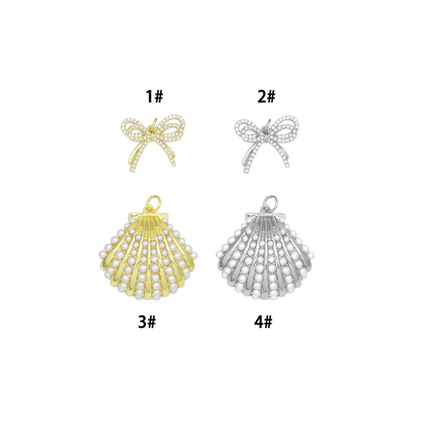 Gold Silver Pearl Shell Bow Pendant charm, Sku#A502