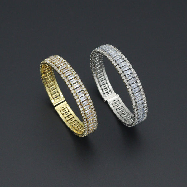 Gold Silver Clear Baguette CZ Stretchy Bracelet, Sku#A504