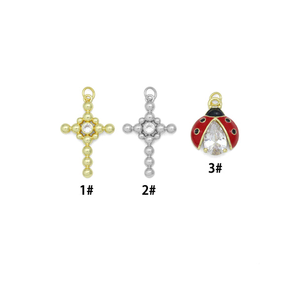 Gold Silver Ball Cross Ladybird Ladybug Pendant charm, Sku#A505