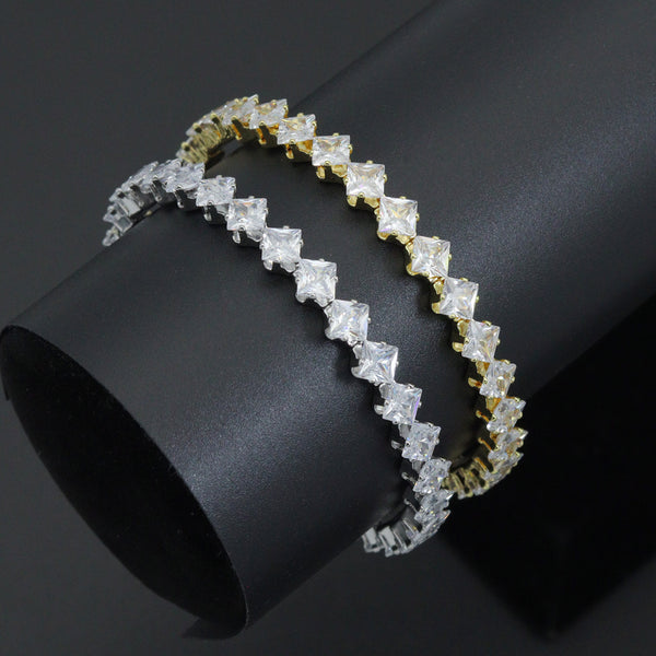 Gold Silver Clear Rhombus Diamond Shape CZ Stretchy Bracelet, Sku#A506