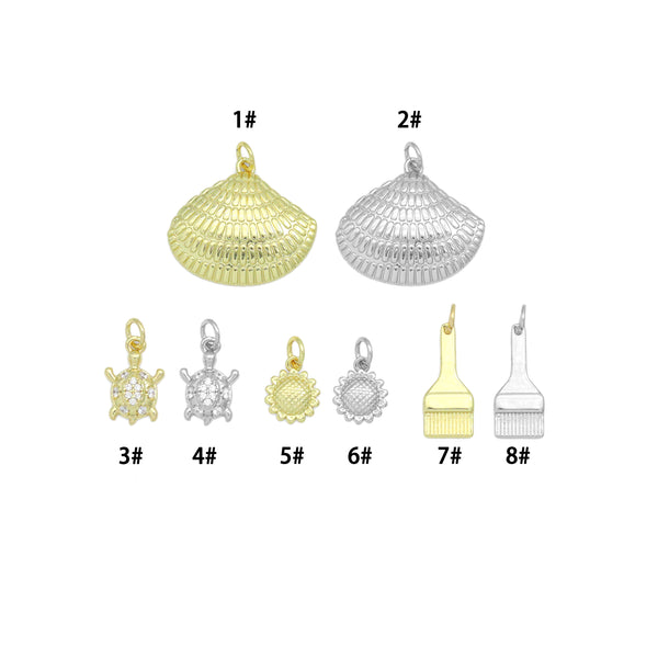Gold Silver Shell Turtle sunflower brush Pendant charm, Sku#A508
