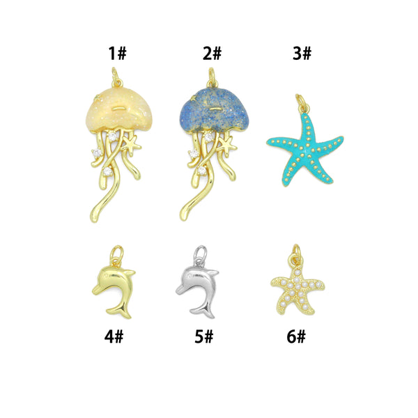 Enamel Jellyfish Blue starfish, Pearl starfish, Dolphin Pendant charm, Sku#A510