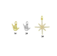 Gold Silver Shaka Hand Gesture Pearl North Star Pendant charm, Sku#A511