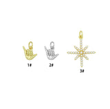 Gold Silver Shaka Hand Gesture Pearl North Star Pendant charm, Sku#A511