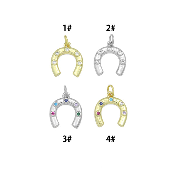 Colorful CZ Gold Silver U horseshoe Shape Pendant charm, Sku#A512
