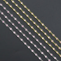 High Quality 1 Foot/Yard-Pink CZ Beaded Chain-4mm Cubic Zironia Bezel Chain, sku#A516