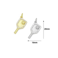 Clear CZ Gold Silver Pickleball Paddle Charm-sports pendant charms, sku#A517