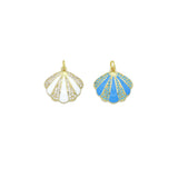White Blue Enamel  CZ Clam Shell Charm Pendant, Sku#A515