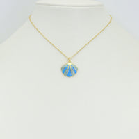 White Blue Enamel  CZ Clam Shell Charm Pendant, Sku#A515