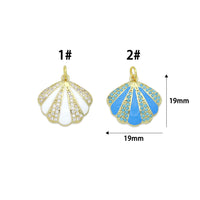 White Blue Enamel  CZ Clam Shell Charm Pendant, Sku#A515