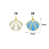 White Blue Enamel  CZ Clam Shell Charm Pendant, Sku#A515