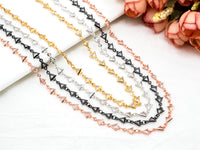 1 Foot/Yard-CZ Beaded Chain-5mm Triangle CZ Beads-Gold Silver Rose Gold Gunmetal Plated Bezel Chain,Bezel Connector Beads,sku#E366