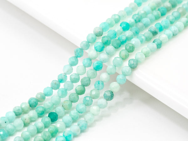 Top Quality Faceted Amazonite Round Beads 3mm/4mm Gemstones Beads,Natural Amazonite  Beads,15.5" Full Strand,SKU#U110