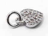 Clear CZ Micro Pave 7x9mm Heart Charm, CZ Pave Charm in Gold/Rose Gold/Silver Finish, sku#Y29