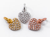 Clear CZ Micro Pave 7x9mm Heart Charm, CZ Pave Charm in Gold/Rose Gold/Silver Finish, sku#Y29