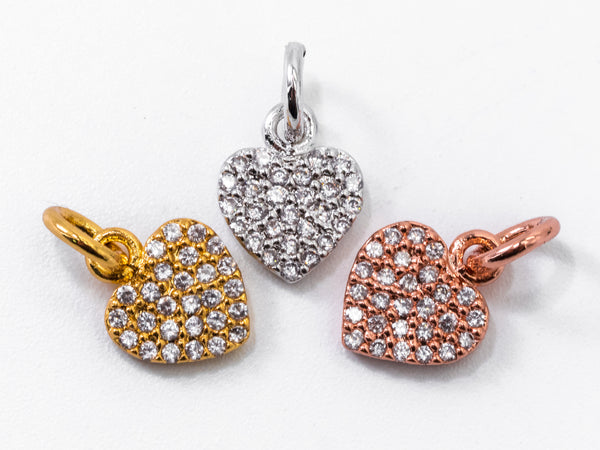 Clear CZ Micro Pave 7x9mm Heart Charm, CZ Pave Charm in Gold/Rose Gold/Silver Finish, sku#Y29