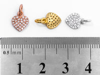 Clear CZ Micro Pave 7x9mm Heart Charm, CZ Pave Charm in Gold/Rose Gold/Silver Finish, sku#Y29