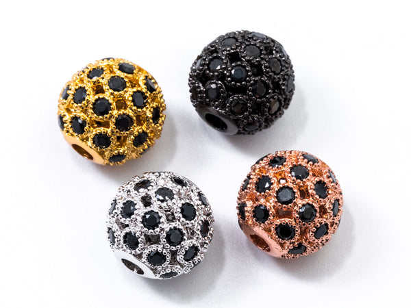 CZ Black Micro Pave Round Ball Bead, Cubic Zirconia Pave Beads, Rhodium Shamballa Ball beads, CZ Space Beads, 8mm/10mm,sku#Y31